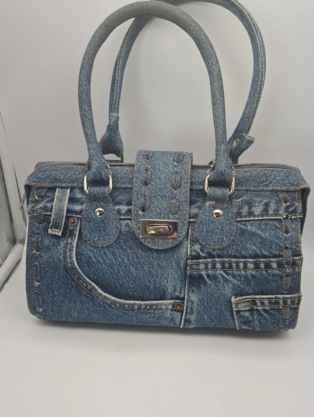 Vintage Hand & Heart Upcycled Denim Doctor Satchel Bag